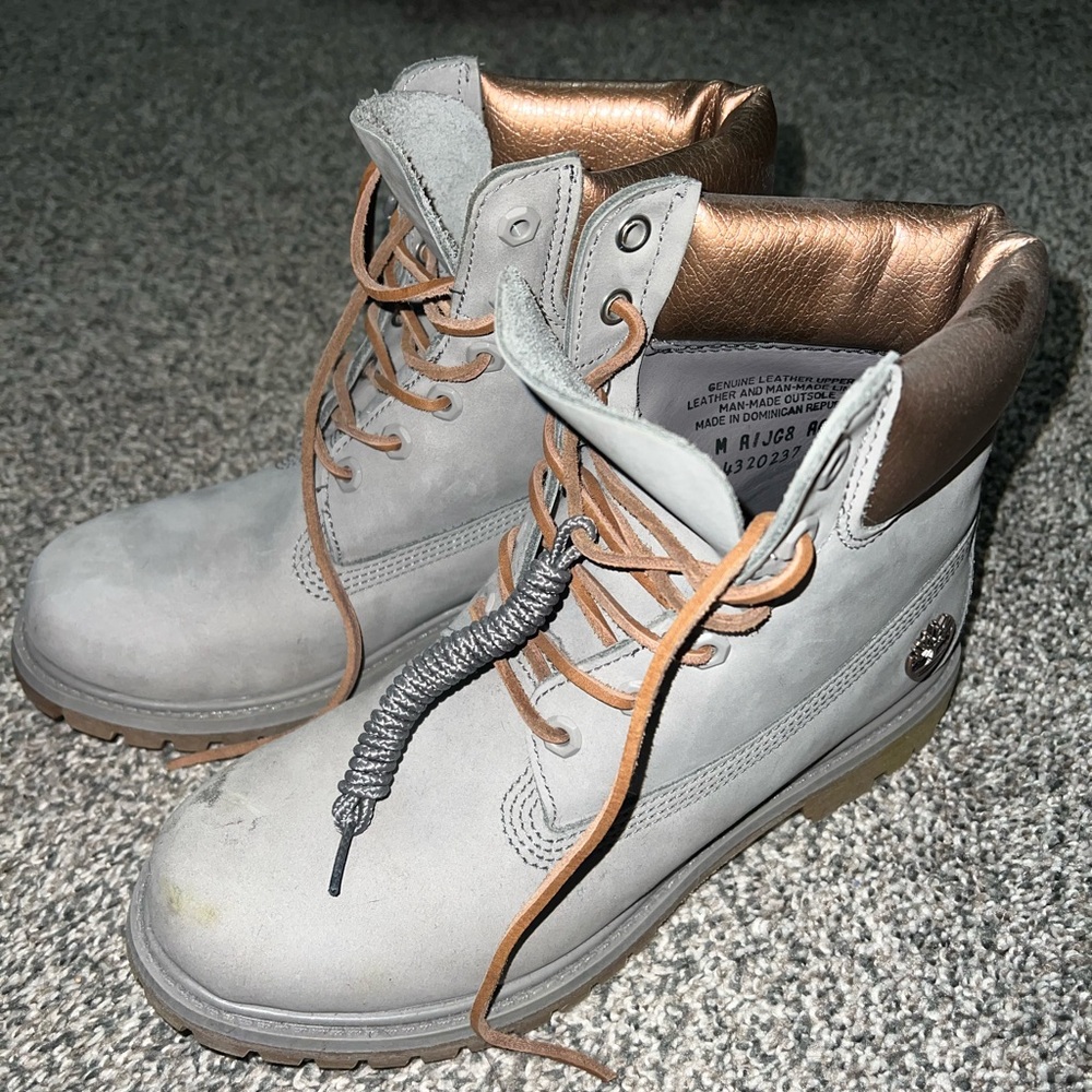 Timberland Women’s Gray and Rose Gold Boots